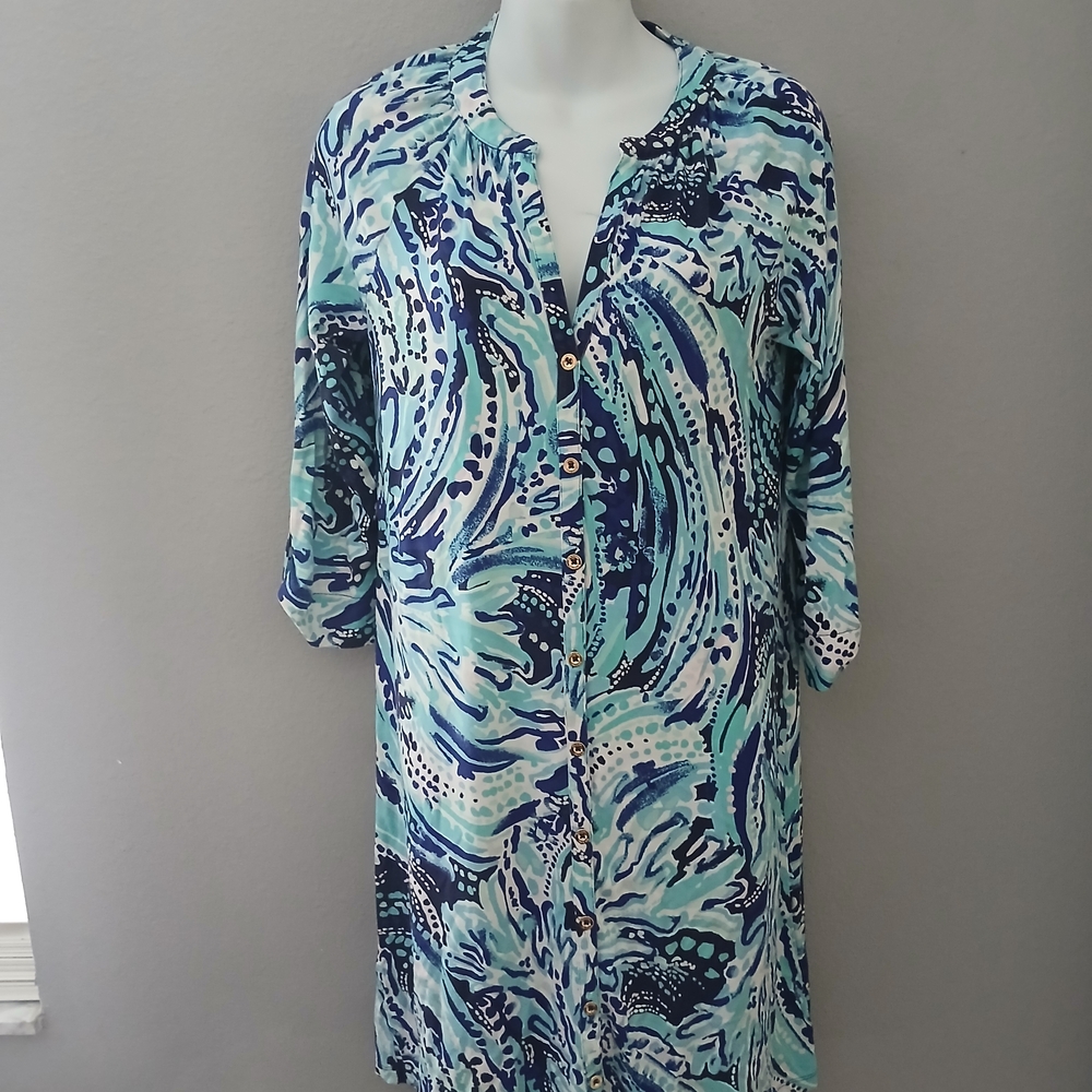 Lilly Pulitzer Bailor Navy and Aqua Dress